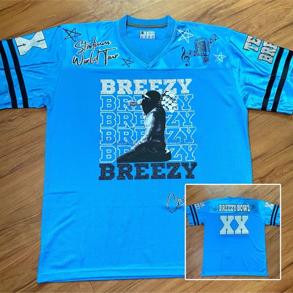 Chris Brown Custom Breezy Bowl Football Jersey Blue Black Silver Size Large - Picture 1 of 14